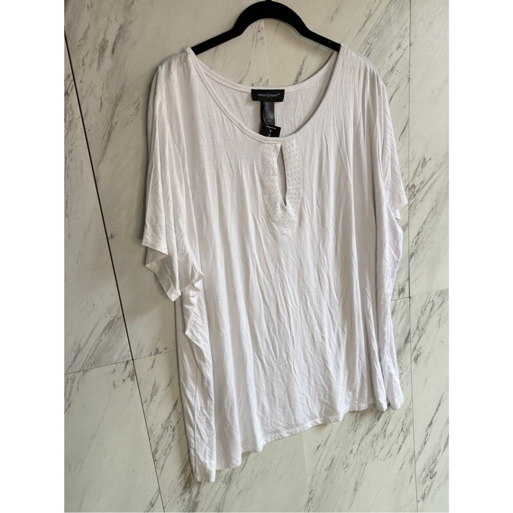 NWT Ashley Stewart White Studded Keyhole Slouchy Tee Top Womens 26/28 3X 4X